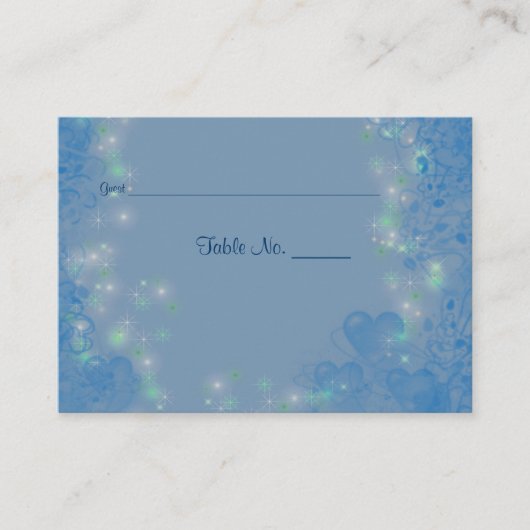 Blue Hearts Gepersonaliseerde Trouwtafel Plaatskaartje (Voorkant)