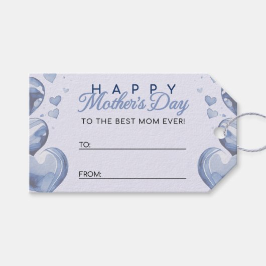 Blue Hearts Happy Moederdag Cadeaulabel (Voorkant (Horizontaal))