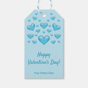 Blue Hearts Happy Valentijnsdag en aangepaste teks Cadeaulabel