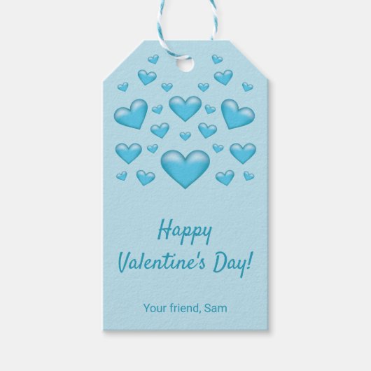 Blue Hearts Happy Valentijnsdag en aangepaste teks Cadeaulabel (Voorkant)