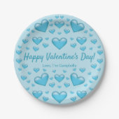 Blue Hearts Happy Valentijnsdag en aangepaste teks Papieren Bordje (Voorkant)