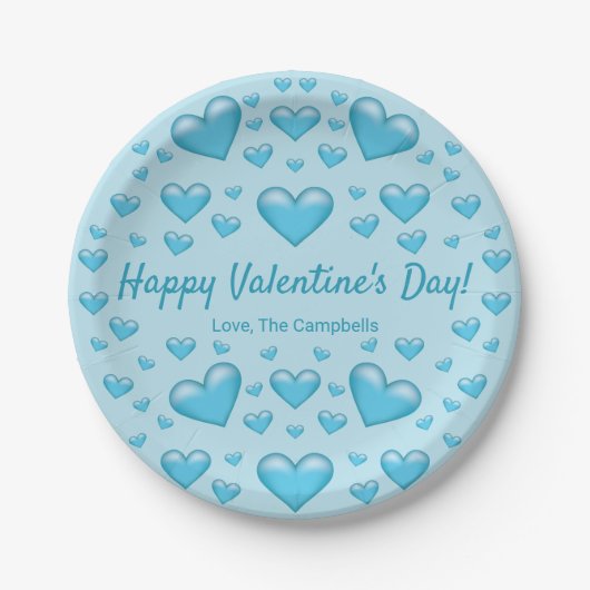 Blue Hearts Happy Valentijnsdag en aangepaste teks Papieren Bordje (Voorkant)