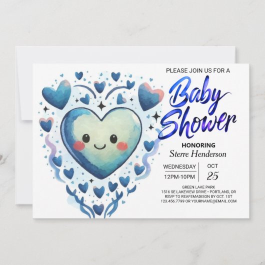 Blue Hearts Little Cutie Elegant Boy Baby shower Kaart (Voorkant)