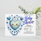 Blue Hearts Little Cutie Elegant Boy Baby shower Kaart (Staand voorkant)