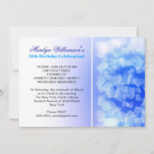 Blue Hearts Modern Sweet 16 verjaardagsuitnodiging Kaart
