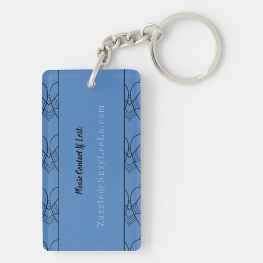 Blue Hearts Monogram en Naam met E-mail Sleutelhanger (achterkant)