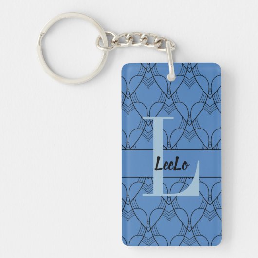 Blue Hearts Monogram en Naam met E-mail Sleutelhanger (Voorkant)