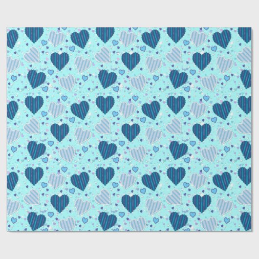 Blue Hearts Patroon Cadeaupapier (Vlak)