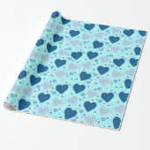 Blue Hearts Patroon Cadeaupapier (Uitgerold)