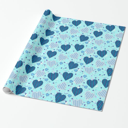Blue Hearts Patroon Cadeaupapier (Uitgerold)