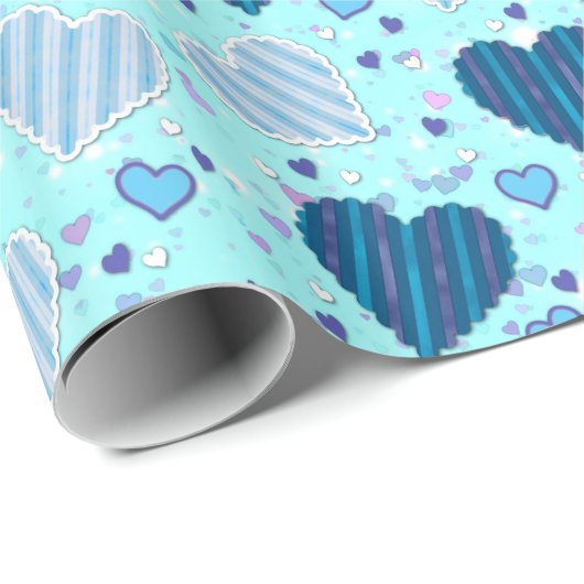 Blue Hearts Patroon Cadeaupapier (Rol Hoek)