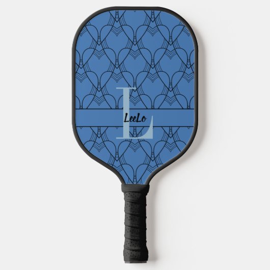 Blue Hearts Pattern Monogram en Name Custom Pickleball Paddle (Voorkant)