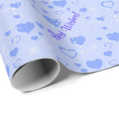 Blue Hearts Pattern Wedding Cadeaupapier (Rol Hoek)