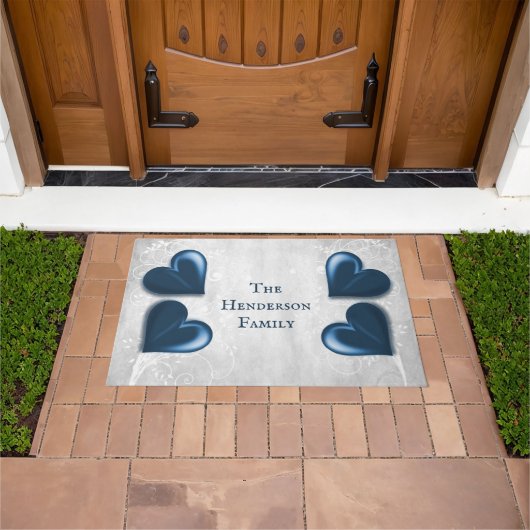 Blue Hearts Personalized Doormat Deurmat (Buiten)