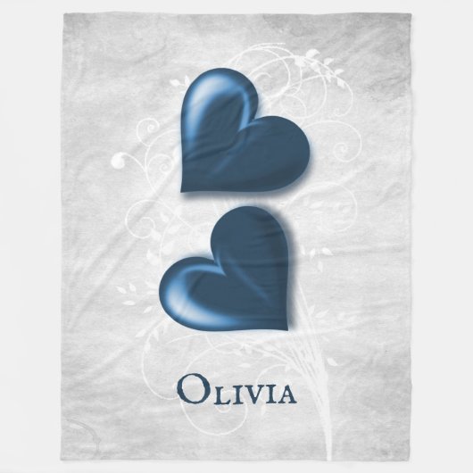 Blue Hearts Personalized Fleece Blanket Deken (Voorkant)