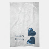Blue Hearts Personalized Kitchen Towel Theedoek (Verticaal)