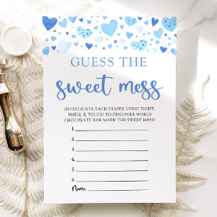 Blue Hearts Raad het Sweet Mess Baby shower spel Kaart
