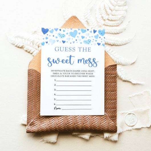 Blue Hearts Raad het Sweet Mess Baby shower spel Kaart