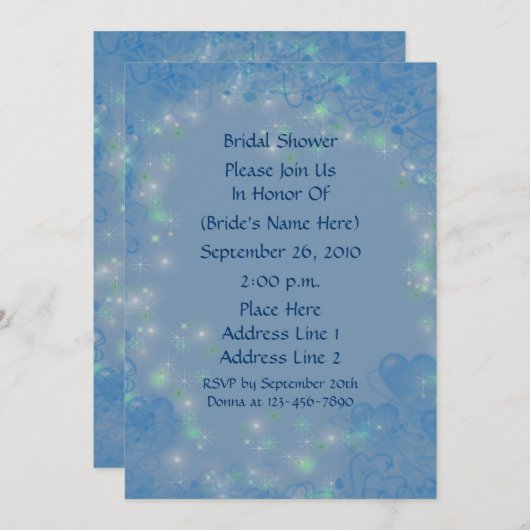 Blue Hearts Sparkly Lights Vrijgezellenfeest Invit Kaart (Voorkant / Achterkant)