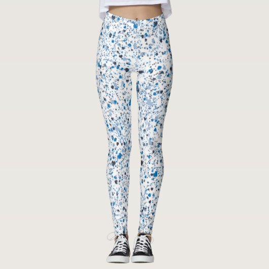 Blue Hearts Splatter Paint, Abstract Leggings (Voorkant)