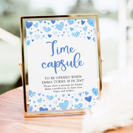 Blue Hearts Time Capsule Baby shower teken Poster