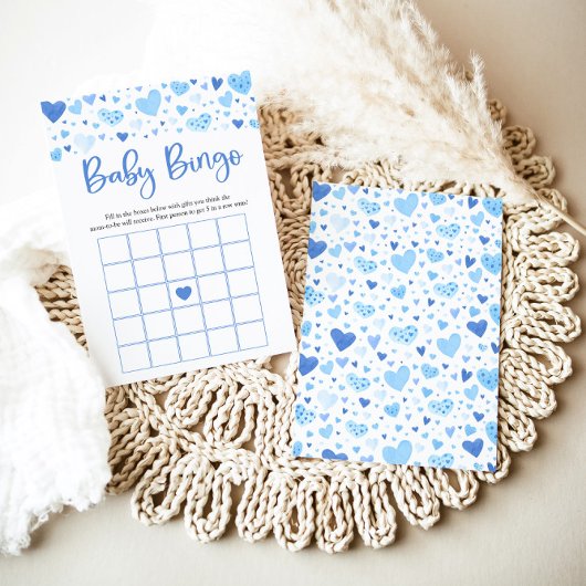 Blue Hearts Valentijn Baby Bingo Baby shower spel Kaart