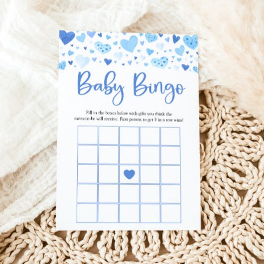 Blue Hearts Valentijn Baby Bingo Baby shower spel Kaart