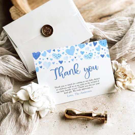Blue Hearts Valentijn Baby shower Dank u kaart