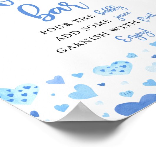 Blue Hearts Valentijn Baby shower Momosa Bar Teken Poster (Hoek)