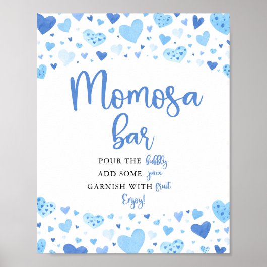 Blue Hearts Valentijn Baby shower Momosa Bar Teken Poster (Voorkant)