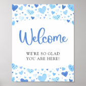 Blue Hearts Valentijn Baby shower Welkomstbord Poster (Voorkant)