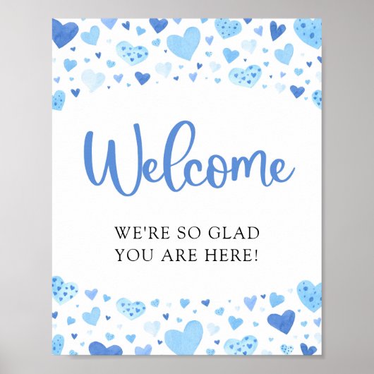 Blue Hearts Valentijn Baby shower Welkomstbord Poster (Voorkant)
