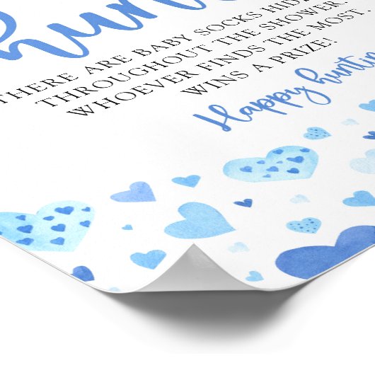 Blue Hearts Valentijn Baby Sokken Hunt Baby shower Poster (Hoek)