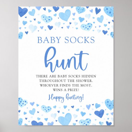 Blue Hearts Valentijn Baby Sokken Hunt Baby shower Poster (Voorkant)