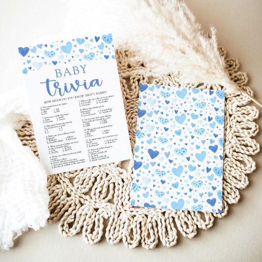 Blue Hearts Valentijn Baby Trivia Baby shower spel Kaart