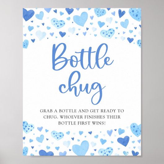 Blue Hearts Valentijn Bottle Chug Baby shower teke Poster (Voorkant)