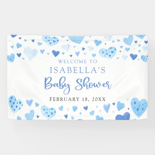 Blue Hearts Valentijn Sweetheart Baby shower Spandoek (Horizontaal)