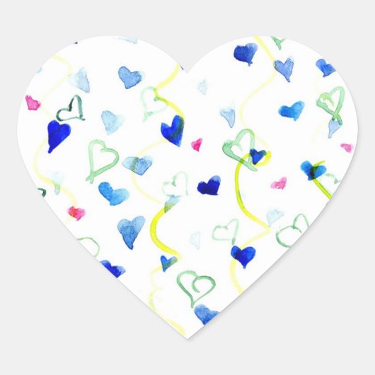 Blue Hearts Waterverf Chartreuse Groen Hart Sticker (Voorkant)