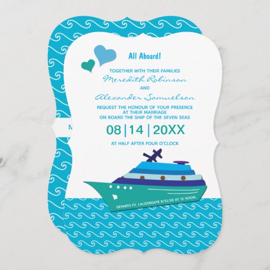 Blue Hearts Wedding Cruise Uitnodiging (Voorkant / Achterkant)