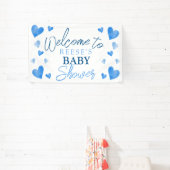 Blue Hearts Winter Baby shower Welkomstbanner Spandoek (Insitu)
