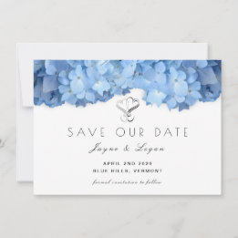 Blue Heaven Floral Save Our Date Hearts Kaart
