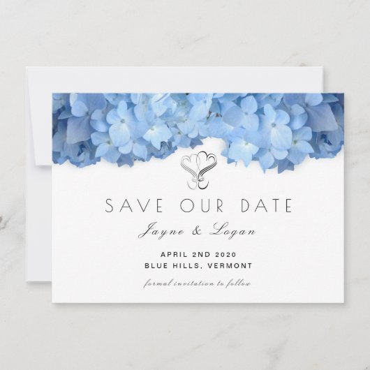 Blue Heaven Floral Save Our Date Hearts Kaart (Voorkant)