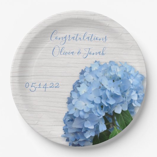 Blue Heaven Floral Wood Wedding Personalized Papieren Bordje (Voorkant)