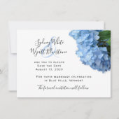 Blue Heaven Hydrangea Floral Linen Save the Date (Voorkant)