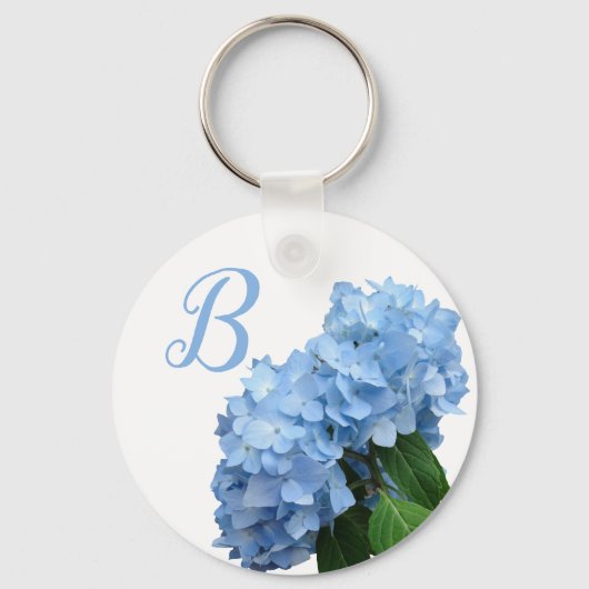 Blue Heaven Hydrangea Monogram Initiaal Sleutelhan Sleutelhanger (Voorkant)