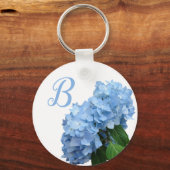 Blue Heaven Hydrangea Monogram Initiaal Sleutelhan Sleutelhanger (Voorkant)