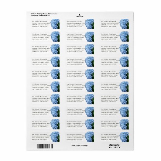 Blue Heaven Hydrangea Return Address Labels (Full Sheet)