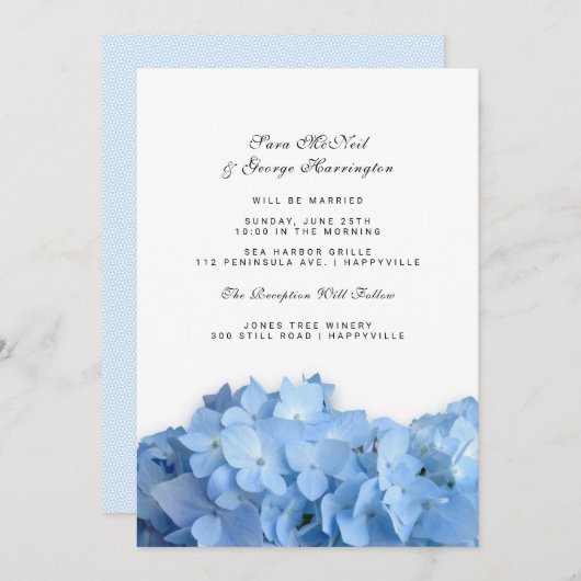 Blue Heaven Hydrangea Simple Wedding Invitation Kaart (Voorkant / Achterkant)