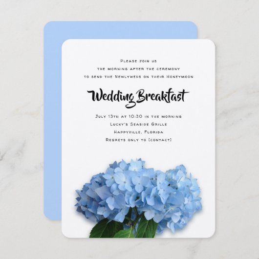 Blue Heaven Hydrangea Wedding Breakfast Kaart (Voorkant / Achterkant)