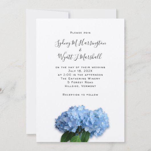 Blue Heaven Hydrangea Wedding Simple Casual Kaart (Voorkant)